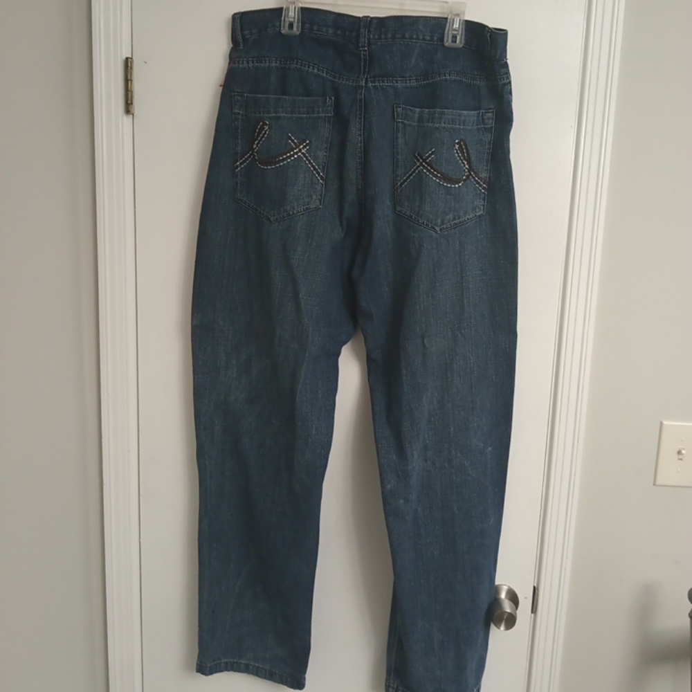 Men's Size 40x34 Vintage Y2K Baggy Skater Evolution Blue Jeans